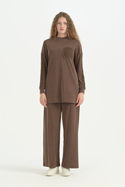 Nihan Brode Fabric Mixed Accessory Detailed Trousers Lyocell Set - Brown