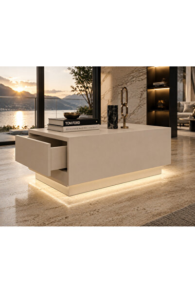 Modiora DOA Premium LED'li Orta Sehpa | Push-Open Çekmeceli | 90x45 cm | Mode...