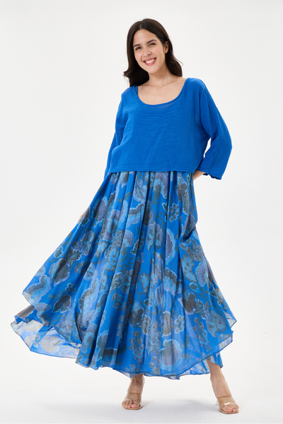 della moor Saks Blue Italian Floral Patterned, Varev Cut Knitwear and Lined S...