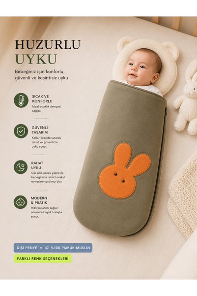 HEDYONE Baby Sleeping Bag and Swaddle with Zipper, 100% Cotton Muslin Inner Lining, Combed Cotton Outer Fabric, Special Design, 0-12 Months