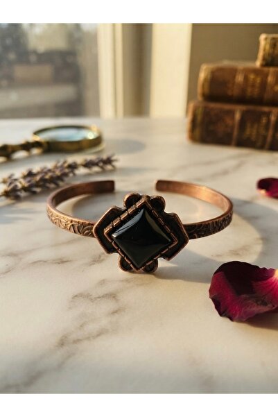 Meneva Aksesuar Onyx Natural Stone Adjustable Copper Bracelet