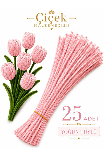 KLC Çiçek Malzemecisii 25 Adet Pudra Şönil Tel | Çiçek Yapımına Uygun | 30 CM...