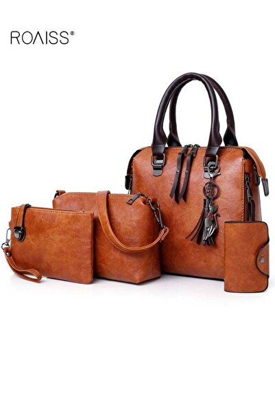 ROAISS Women 4PCS Handbag Set, Large Capacity Shoulder Bag with Tassel Decora...