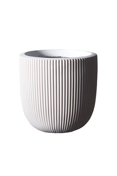 SUPERGREENS Γλάστρα Πήλινη Στρογγυλή ''Stripe'' Λευκή XL 44x44x36,5 εκ.