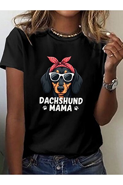 12 Teknoloji تي شيرت نسائي بطباعة DACHSHUND MAMA، قميص كاجوال برقبة دائرية لل...