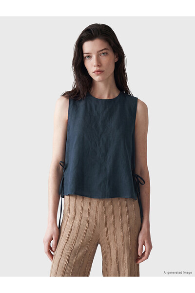 LC Waikiki Nevavm 100% Linen Blouse with Detailed Binding at the Hem