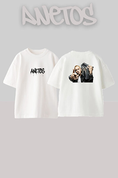 Anetos Eminem Boombox_1 Design Printed Unisex Oversize White Tshirt