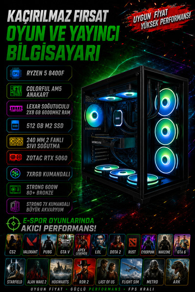 TOPLAMA OYUNCU BİLGİSAYARI RTX 5060 RYZEN 8400F