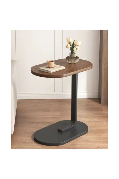 Diason C-Shaped End Table for Sofa and Bed, Retro Wooden Side Table with Stur...