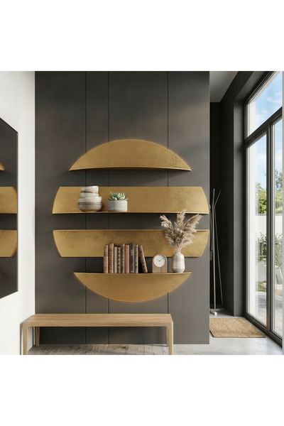 Geometrik Tasarım 4'lü Metal Raf - Premium Siyah Dekoratif Duvar Rafı Seti