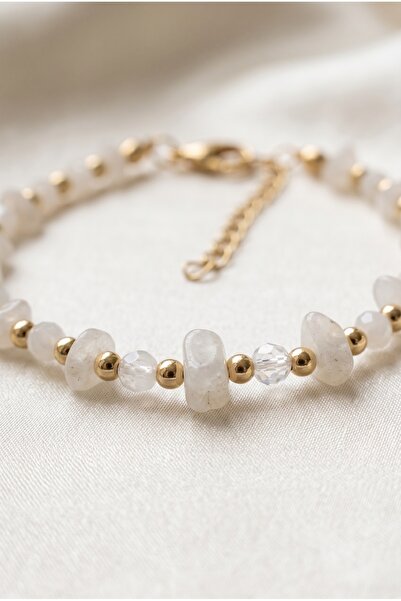 Mijja Genuine Natural Stone Crystal Beaded Adjustable Gold Chain Bracelet 1. ...