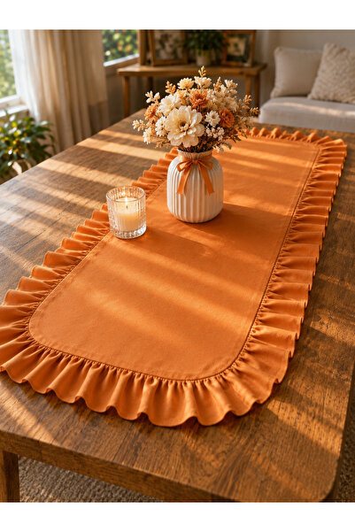 ŞAH TEXTILE DESIGN Sık fırfırflı pamuk keten runner 40x110