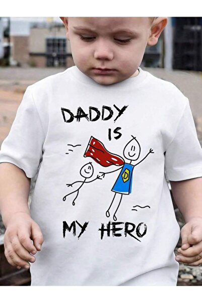 SVART WEAR تي شيرت للأطفال والمراهقين مطبوع عليه "Daddy Is My Hero" برقبة دائ...