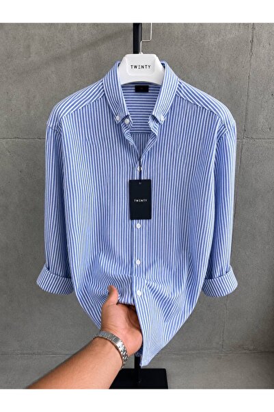 ONUR ERBİL MODA Erkek Çizgili Oversize Gömlek – Pamuklu Uzun Kollu Günlük Gömlek