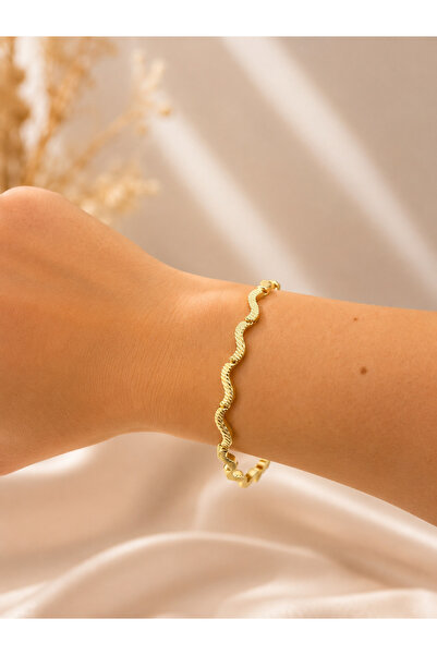 Adatepe Atelier Gold Dalga Desenli Çelik Bileklik