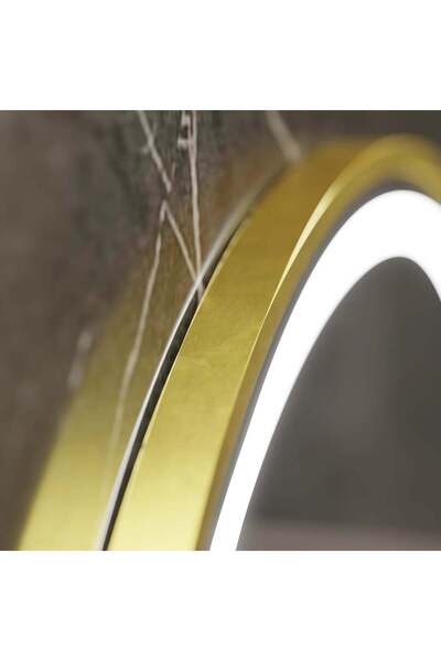 CMHOME Oglinda LED Rotunda, 60cm, Celeste Royale Gold MotionGlow Marcello, Sistem Dezaburire, Ceas & Termometru, Dimabila