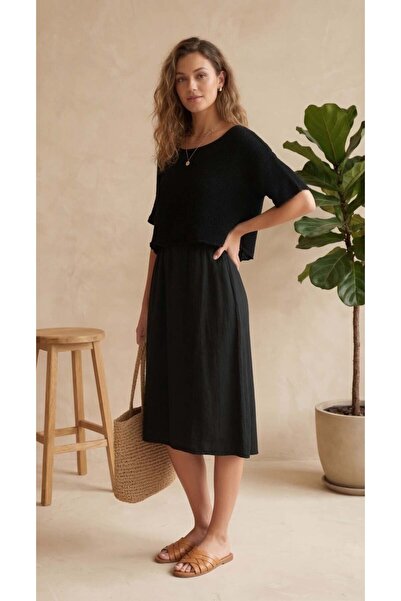 shE tekstil Linen Dress with Mesh Top