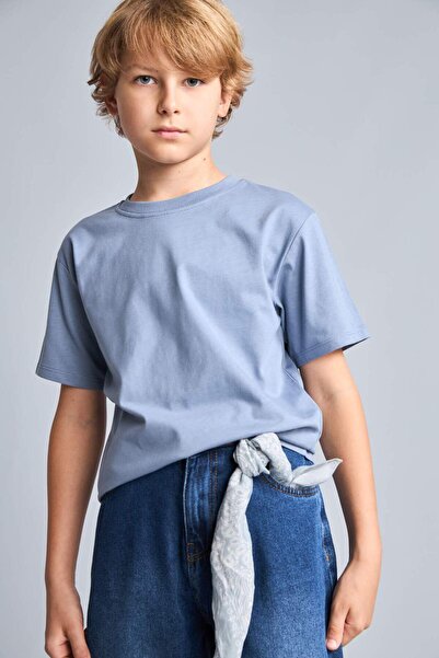 DeFacto 100% Cotton Regular Fit Crew Neck Short Sleeve Gray T-Shirt Boy's K16...