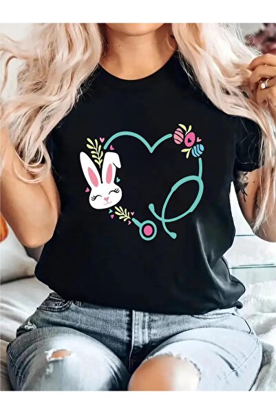 23 nisan تي شيرت Hohololo Wo Easter Nurse - تي شيرت برسومات أرنب وسماعة طبيب،...