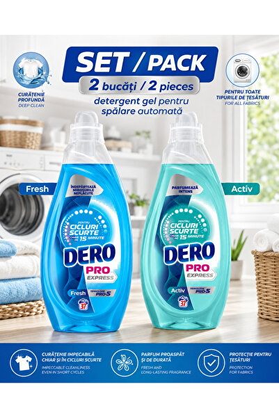 Dero Set 2 x Detergent gel Pro Express Fresh + Activ, 1,48 L fiecare