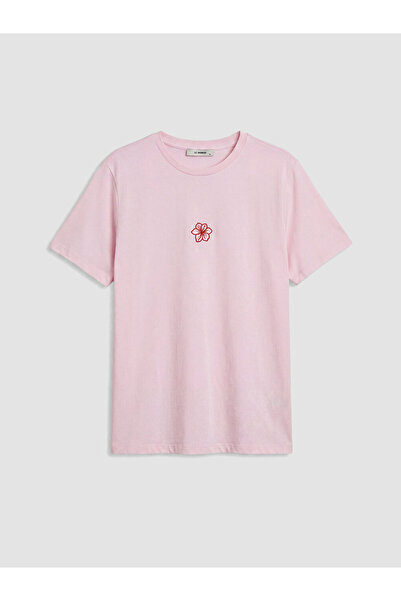 LC Waikiki Lcwaikiki Petite Pink Floral Embroidered 100% Cotton Women's T-Shirt