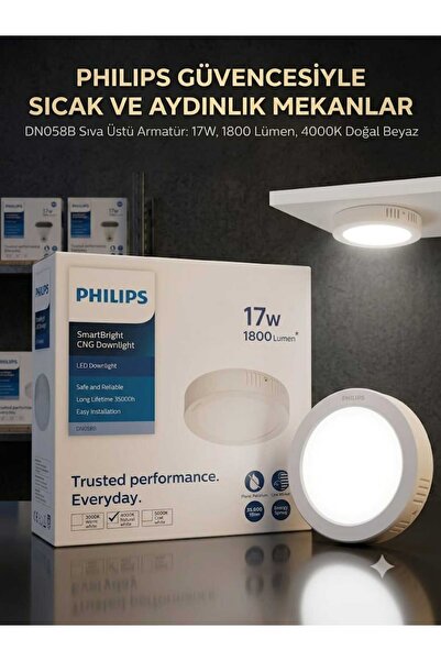 Philips DN058B 17w 1800 Lümen 4000K Gün Işığı Sıva Üstü Yuvarlak Spot Armatür