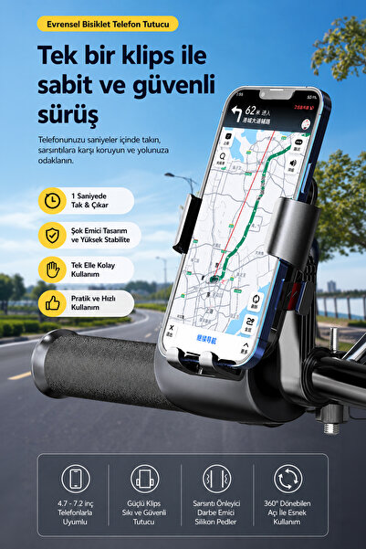 mimtec 360 Derece Dönebilen Telefon Tutucu - Vidalı Motor Bisiklet Kullanımına Uygun Telefon Tutucu
