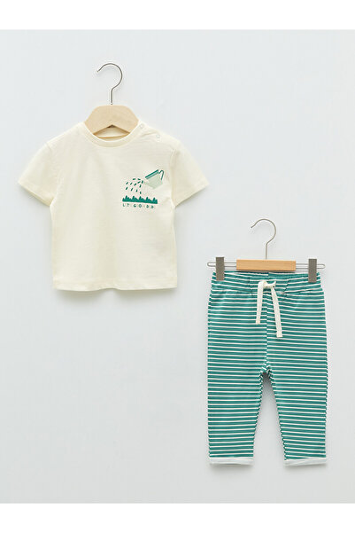 LC Waikiki Set 2 piese pentru bebeluși băieți: Tricou cu guler rotund, mânecă...