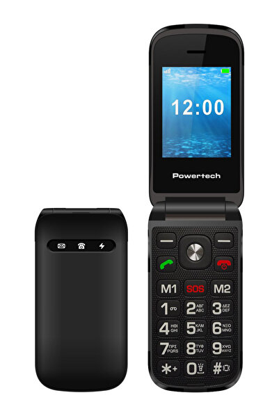 POWERTECH κινητό τηλέφωνο Milly Flip, 2.4", dual SIM, πλήκτρο SOS, μαύρο