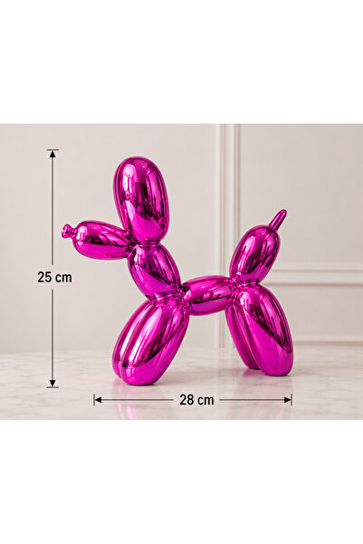 Atak Hediyelik Balloon Dog Heykeli Fuşya-Porselen Krom Kaplama Dekoratif Pop ...