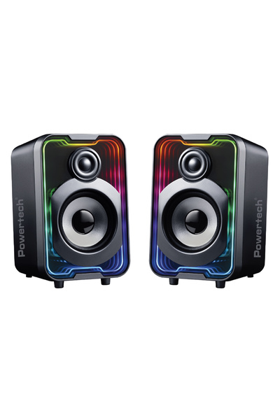 POWERTECH ηχεία PT-1575 με RGB φωτισμό, 2x 5W, Bluetooth & USB/USB-C, μαύρα