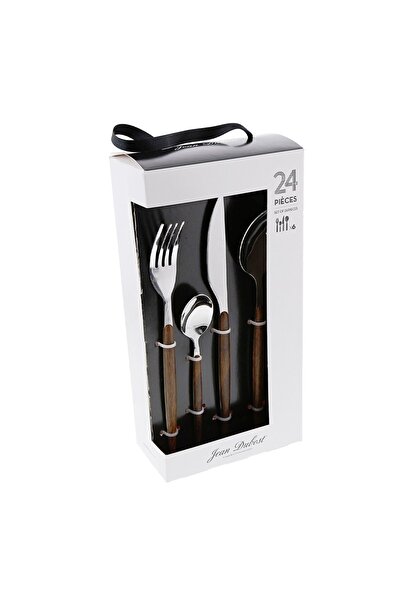 Jean Dubost Set 24 tacamuri Amsterdam, Jean Dubost, inox, maner efect lemn, p...