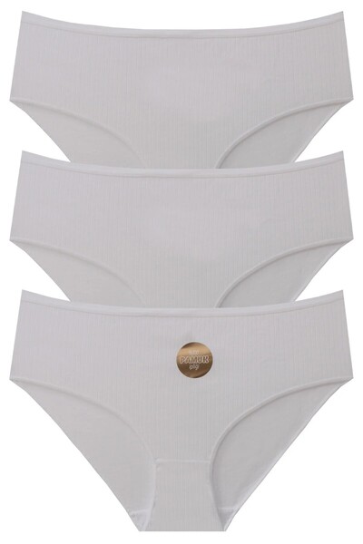 papatya lingerie سراويل داخلية قطنية مضلعة عالية الخصر مقاس كبير، عبوة من 3 ق...