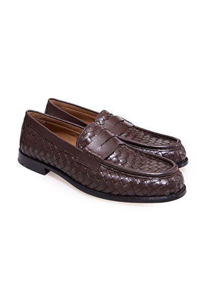 FRANCO CALVANI Brown Laceless Genuine Leather Fully Knitted Leather Sole Men'...