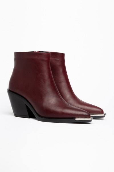 DENORA Burgundy Matte Leather Flat Zippered Metal Toe Western Cowboy Short An...
