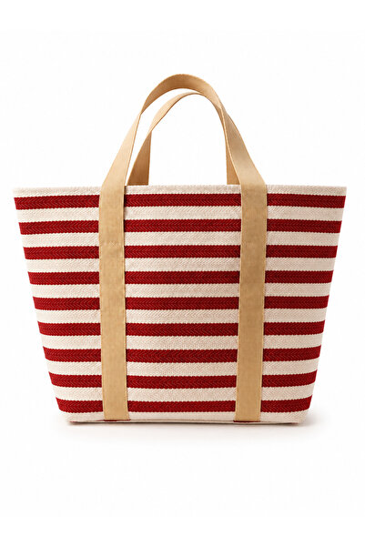 Aşkana 100% Cotton Striped Large Marine Beach Bag 42.5X28X15 cm – Navy Blue a...