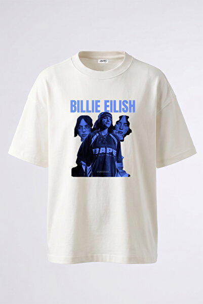 Anetos Billie Eilish_98 Λευκό μπλουζάκι με στάμπα σχεδίου Unisex Oversize