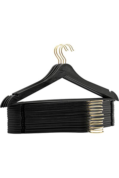 Yıldızan Nry Shop Arch 24 Pieces Black Wood Look Plastic Hanger Clothing Shir...