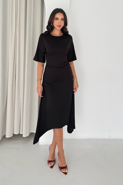 Noa&Noa Women's Asymmetrical Cut Midi Dress Half Sleeve Stylish Event and Cas...