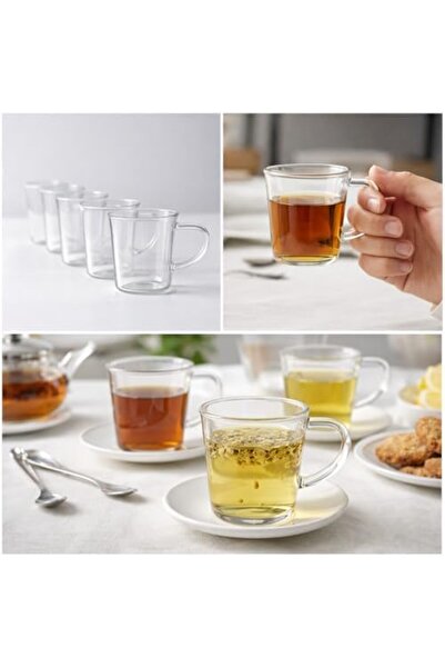 Yıldızan Set of 6 Glass Cups – 170 ml Transparent Glass Mug with Handle, Tea,...