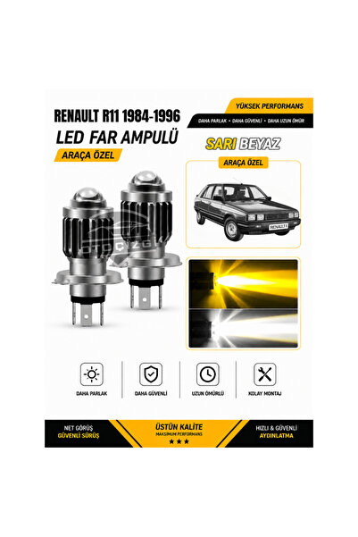 Oto Çizgi Renault R11 1984-1996 H4 LED Far Ampulü Sarı-Beyaz Işık Canbus Mini...