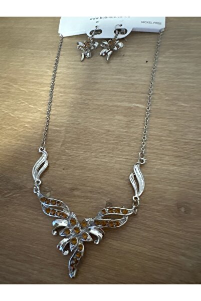 ELUNE İSTANBUL Milano Vintage Çiçek Desenli Kristal Taşlı Kolye Küpe Takımı