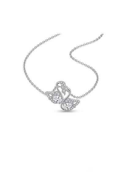 Swarovski Crystal Zirkon Taşlı Kuğu Kolye Gümüş Renk Kadın Kolye Damla Kesim ...