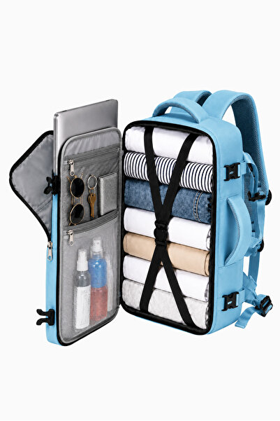 woys Travel Backpack Çok Bölmeli Kabin Boy Mavi Seyahat Sırt Çantası | Uçak İçi Uyumlu | Su Geçirmez - Laptop Bölmeli