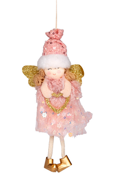 Herdekora Christmas Ornament, Fairy Figure, Gold-Pink - Hanging, with Danglin...