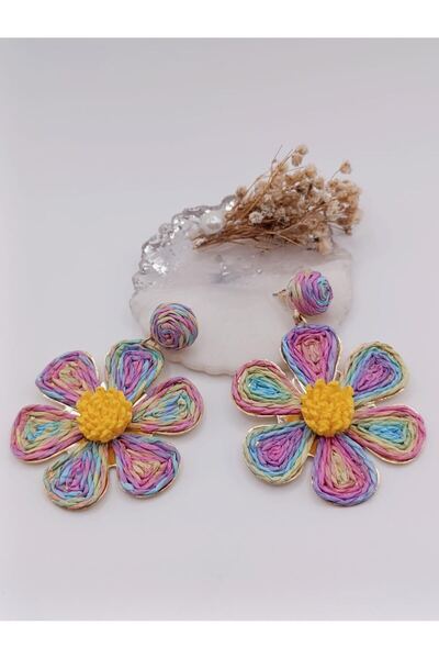 RP COMPANY Colorful Daisy, Hanging Straw Earrings