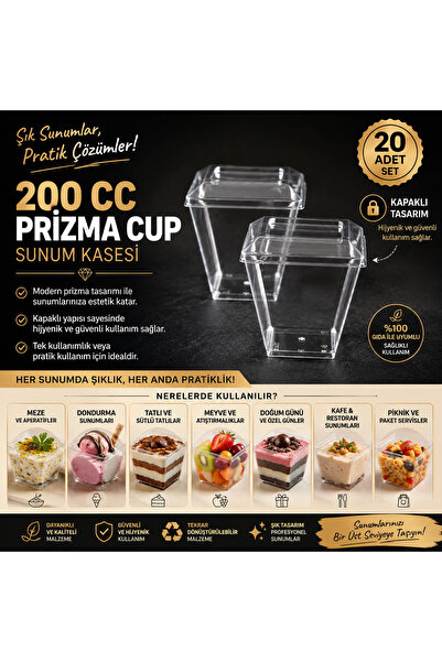 Gülfa Giftbox Kapaklı 20'li 200Cc Kübik Prizma Mika Magnolya Kase Plastik Tat...