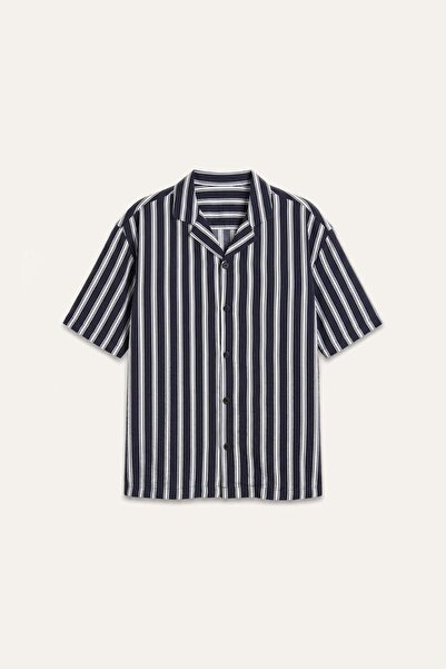 DeFacto Boxy Fit Apaş Collar Printed Striped Short Sleeve Shirt G4141Ax26Au