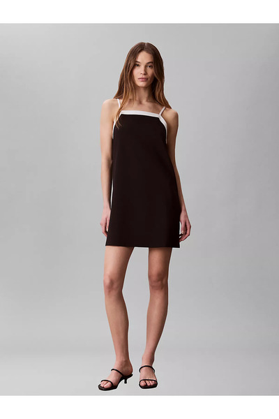 Calvin Klein Kadın Normal Kalıp Askılı Mini Siyah Elbise