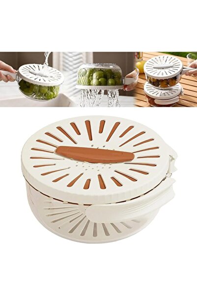 Arabest Dual Layer Fruit Drain Basket With Lid, Foldable Handle Multifunction...